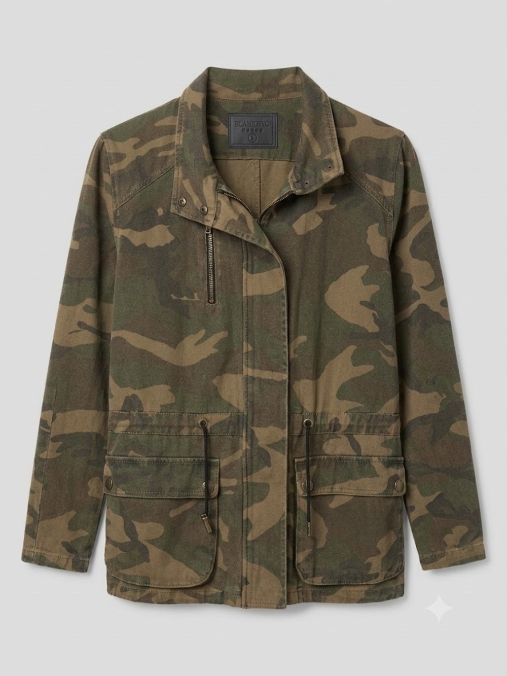 BlankNYC Camouflage Utility Field Jacket with Drawstring Waist -- Size Small